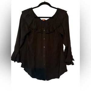 Scully Black Ruffle Collar Button-Down Blouse